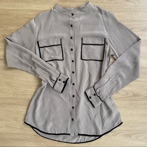 Gold Hawk 100% Silk PJ Shirt Taupe, Black Piping
